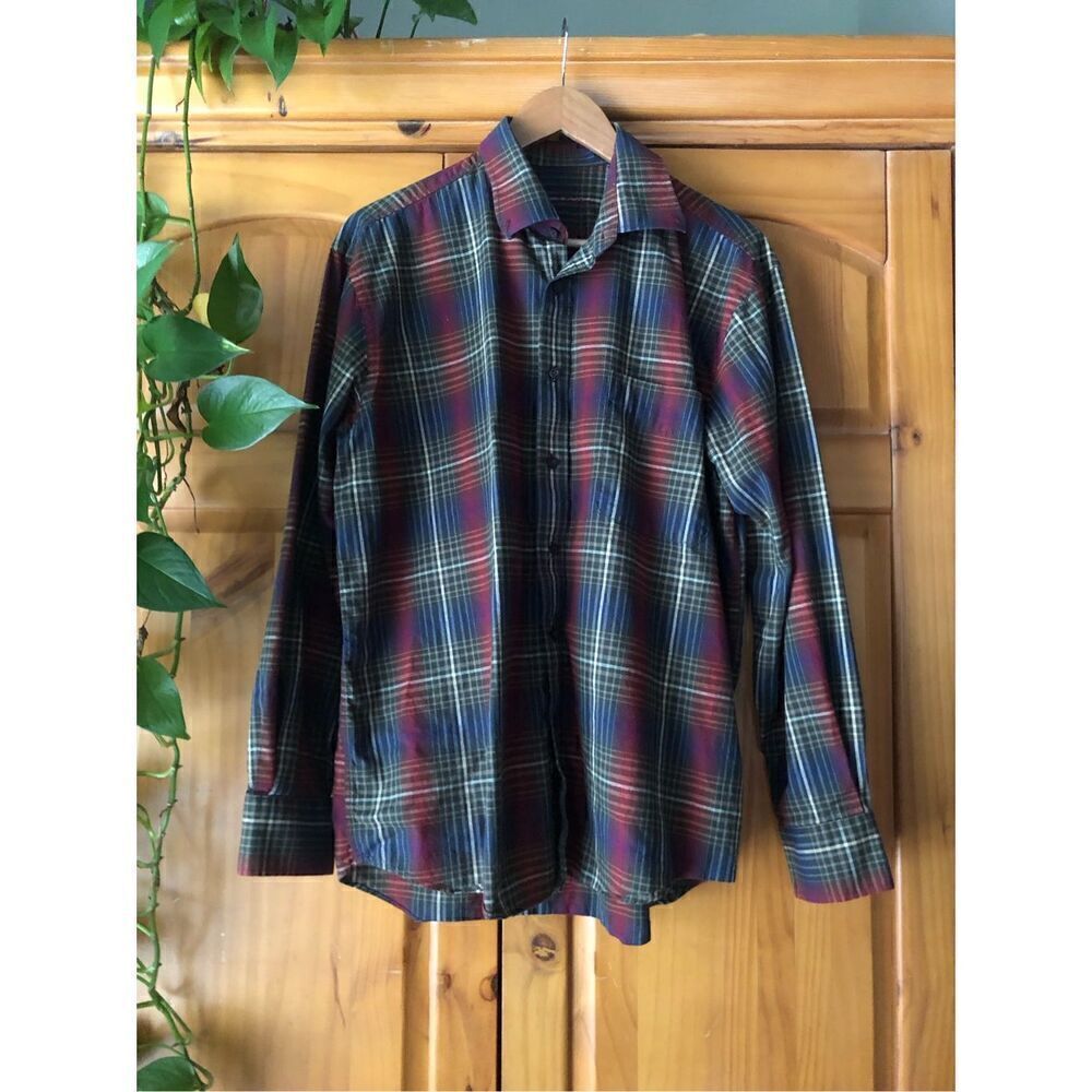 Alan Flusser Men's Plaid Button Up Long Sleeve Shirt  SZ L